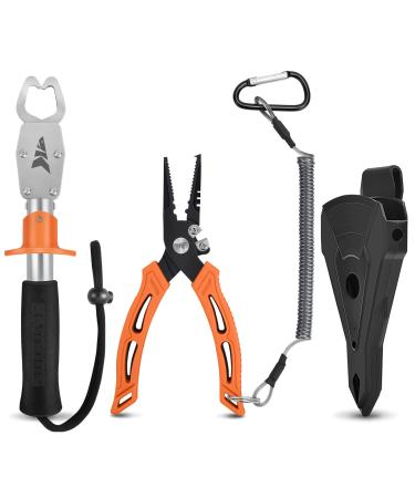 KastKing Fishing Pliers, Fish Lip Gripper Saltwater Resistant Fishing Tools, Fishing Gear with Rubber Handle, Lanyard, Line Cutter Hook Remover with Sheath, Ice Fishing Gear, Fishing Gift for Men A: 6'' Split Ring Nose Plier and 9'' Lip Grip - Orange - Buy Online on GoSupps.com