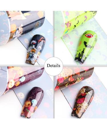 10 Sheets Halloween Nail Foil Transfers Stickers Pumpkin Spider Skull Ghost Witch Nail Decals Festival Party Supplies Decoration Manicure Tips Wraps. - Buy Online on GoSupps.com