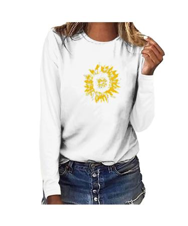 tsaChick Women's Oversized Sweatshirt Clearance Autumn Winter Slim Sunflower Long Sleeve Shirt S-XXL Custom Hoodie Female Crew Neck Knit Overall Women's Hoodies WYF45 White 101 S