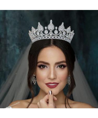 Aoligrace Luxury 5A Cubic Zirconia Bridal Tiara - Wedding Quinceanera CZ Crown | Pageant Headpiece Hair Accessory - Silver - Buy Online on GoSupps.com