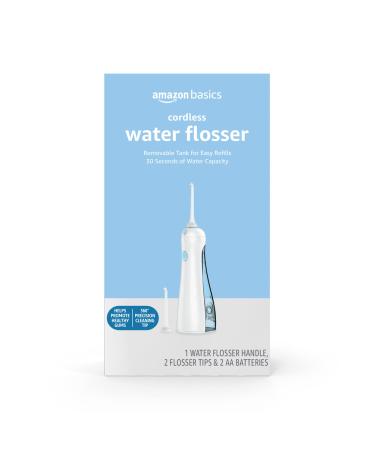 Amazon Basics HydroClean Cordless Water Flosser, 1 Water Flosser Handle, 2 Flosser Tips, 2 AA batteries included