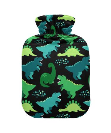Cute dinosaur heat bottle with cover green dinosaur heat bottle for pain relief hot water bottle water bag heating bottles for neck and shoulder pain 2 L