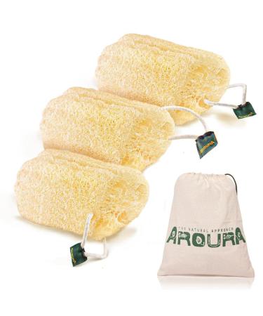 Aroura 100% Natural Egyptian Loofah - Set Of 3 All Natural Exfoliating Loofa. Planted Grown & Hand Selected from Egypt 100% Eco-Friendly Intended For Your Entire Body 4"X7"