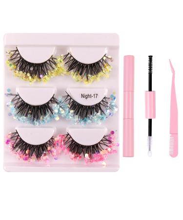 FAIRYGATE False Lashes Dramatic Glitter Eyelashes Mermaid Makeup DIY Lashes Decorative Eye Lash Extension Lash Sequins with Lash Glue and Pink Tweezers B4809 FGJSTB4809