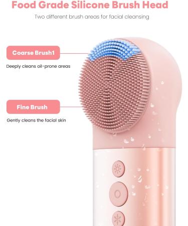 Premium IPX7 Waterproof Facial Cleansing Brush - Rechargeable Silicone Face Scrubber with Heat & Cold Massage for Men & Women | Pink - Buy Online on GoSupps.com