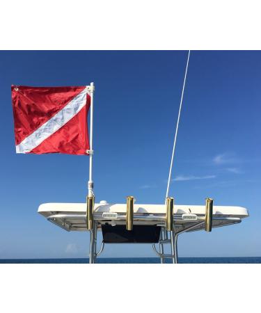 SPEARFISHING WORLD Dive Flag with Pole for Boat T - Top and Rod Holder Safety for SCUBA Spearfishing Diving Freediving and Snorkeling