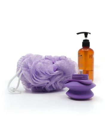 Grand Fusion Exfoliating Loofahs for Men and Women - Pack of 3 Purple Body Scrubbers with Liquid Soap Dispensing Feature - Compatible with Your Favorite Body Wash - Convenient Hanging Loop - Buy Online on GoSupps.com