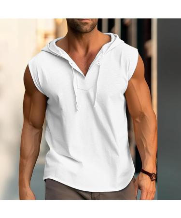 Rosennie Men's V-Neck Stringer Tank Top - Sleeveless Hoodie for Summer Gym & Bodybuilding - Loose Fit Muscle Shirt in White XL - Buy Online on GoSupps.com