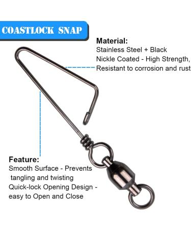 AGOOL Ball Bearing Fishing Swivel with Coastlock Snap - 15 pcs Size 8+8(350lb) - Stainless Steel Welded Ring Swivel Snaps for Saltwater and Freshwater Fishing - Buy Online on GoSupps.com