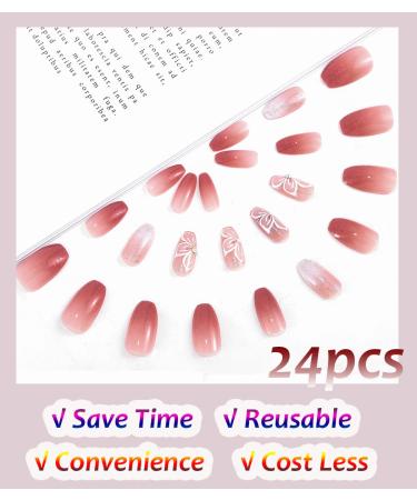 Sethexy Short Ballerina Artificial Nails - 24 Pastel Flower Glitter Acrylic Fingernails for Women & Girls | Shiny False Nails - Buy Online on GoSupps.com