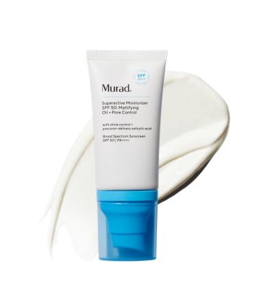 Murad Superactive Mattifying Oil and Pore Control Moisturizer SPF 50 - Shine Free Hydrating Facial Sunscreen Supercharged with Salicylic Acid To Smooth Texture and Minimize Look of Pores - 1.7Fl Oz