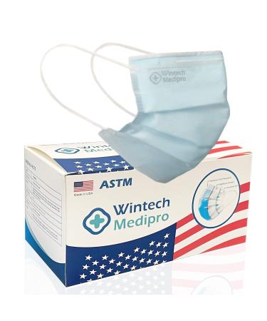 ASTM Level 3 Wintech Medipro Made in USA 3-Ply Disposable Face Masks PFE 99% Filter Breathe Easy Safely Comfortable 50PCS/BOX (Blue)