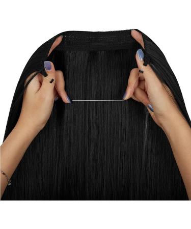 Halo Hair Extensions Dark Black 22 Inch Straight Synthetic Hairpiece - Heat Friendly Fiber - No Clip Headband for Women - Buy Online on GoSupps.com