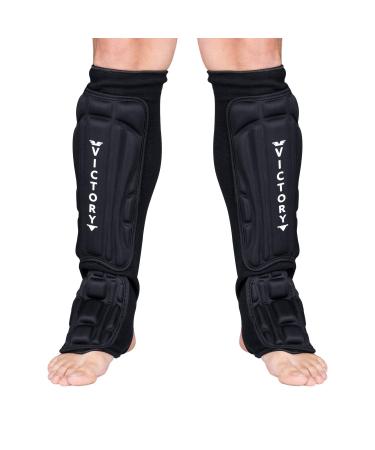 Kickboxing, Muay Thai MMA Martial Arts Shin Guards, Instep Guard Sparring Protective Leg Shin Foam Kick Pads for Kids and Adults Large