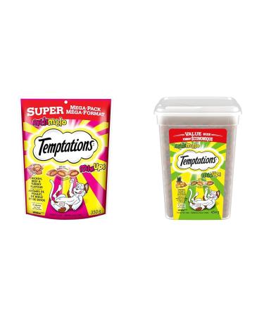 TEMPTATIONS Mix-Ups Cat Treats Beef Chicken Turkey 350g Pouch & Mix-Ups Adult Cat Treats Catnip (Chicken Catnip & Cheddar Flavour) 454g Tub Cat Treats + PET_FOOD 349884