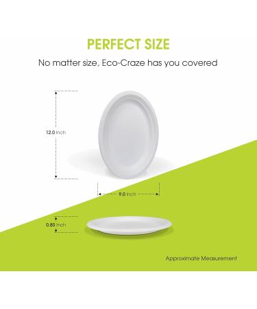 Eco-Craze (320 Count) Bagasse Compostable Oval Plates 12 Inch Made from Sugarcane Fibers Disposable Bulk Paper Plates for Party Biodegradable Plates for Snacks Lunch Dinner & Takeout - Buy Online on GoSupps.com