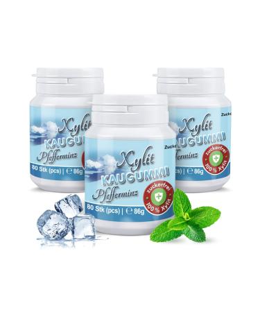 Xylitquelle dental care chew peppermint |sweetened sugar -free with 100% xylitolWithout aspartame sorbitol & titanium dioxide |Vegan |Preservation of tooth mineralization |240 chewing gum (3 pack) peppermint 240 pieces (1 -pack)
