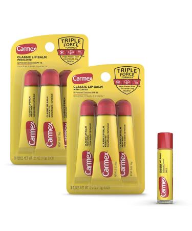 Carmex Medicated Lip Balm Tubes Lip Moisturizer for Dry Chapped Lips 0.35oz 3 Count (2 Packs) plus 1 Count Carmex Lip Balm Stick 0.15oz - Buy Online on GoSupps.com