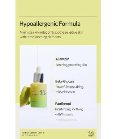 Anua Green Lemon Vitamin C Serum with Vitamin E Hyaluronic & Ferulic Acid 0.67 fl.oz / 20ml - Buy Online on GoSupps.com