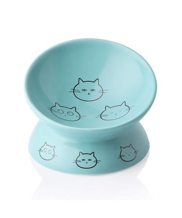 SWEEJAR Raised Cat Bowl for Dry Wet Cat Food, Ceramic Elevated Pet Bowl Cat Dish, Protect Cat's Spine, Stress Free, Slanted Design for Cat Easy Eating, Dishwasher Safe 5 Inch Turquoise
