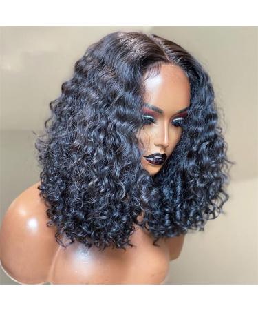 Short Curly Bob Wigs Human Hair 14 inches Msgem Brazilian Curly Hair 13x6 T Part Lace Front Bob Wigs for Black Women 150% Density Glueless Curly Bob Wig Natural Color 14 13x6 Curly T Bob