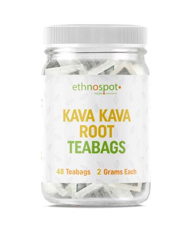 Kava Kava Root Teabags - Pure Kava Kava Tea - 100% Natural Herbal Tea For Stress Support Relaxation Improves Mood Assist Nervous System - Feel Happy Tea - 2 Gram Teabags - 48 Vegan Teabags