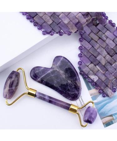 Jade Roller Gua Sha Set Natural Face Roller Skin Care Tools for Puffy Eyes Relief Anti Aging (Amethyst) - Buy Online on GoSupps.com