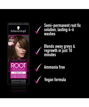 Schwarzkopf Root Retouch 7-Day Fix Semi-permanent Root Concealer Brown Hair Dye Ideal for Touching Up Grey Root Regrowth Ammonia Free Natural Brown 60 ml Natural brown 1 count (Pack of 1) - Buy Online on GoSupps.com