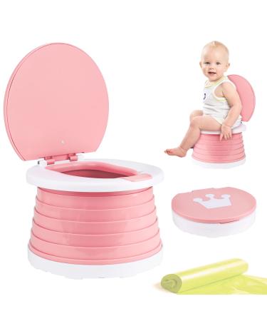 Portable Potty for Kids Toddlers Foldable Travel Potty Training Seat Children's Portable Toilet Potty Chair Toddlers Training Toilet Seat Emergency Toilet for Car, Camping, Outdoor, indoor (Pink)