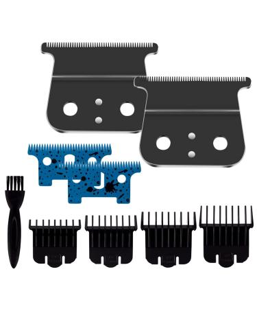 T-Outliner Replacement Blades T Outline Hair Trimmer Clippers Blade for GTO Andis 2 sets (Ceramic T Blade + Black Steel Blade) (Blue)