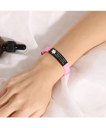 VNOX Medical Alert Bracelet - Stainless Steel ID Silicone Rubber Band, Adjustable for Men Women, Style 1-Pink - Buy Online on GoSupps.com