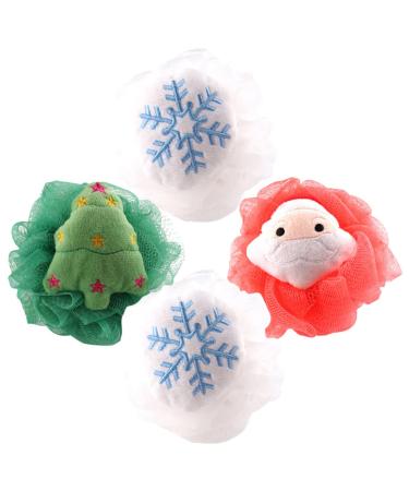 Beaupretty 4pcs Bath Ball Bath Flower Loofah Bath Sponge Snowflake Bath Sponge Bath Foaming Mesh Balls Bath Shower Loofah Ball Santa Bath Ball Child Stuffing Cotton Christmas Accessories