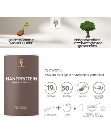  ZELLGUT Organic Sprouted Hemp Protein Powder 250g Raw Food Quality Max 40 50% Plant Protein Vegan Hemp Protein Hemp Protein Powder Without Additives  - Buy Online on GoSupps.com