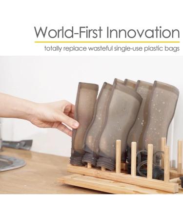 Haakaa Silicone Breast Milk Storage Bags Set with Cleaning Brush - SUVA Grey 9oz/260ml (2pcs) - Buy Online on GoSupps.com