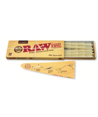 RAW Classic Natural Unrefined Pre Rolled Cones Cones Per Pack Brown Unscented, 20 Count