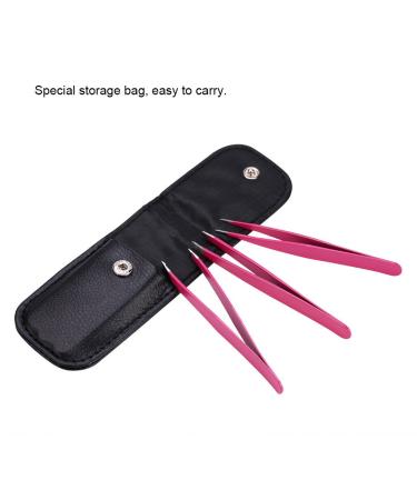 3-Piece Stainless Steel Tweezers Set - Flat Lace & Sloping Tips for Eyebrows & Facial Hair Removal - Rose Red - Perfect for Home & Gift - Buy Online on GoSupps.com