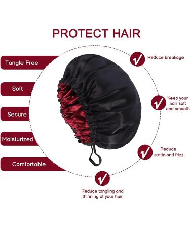 Fuyamp 2 Packs Satin Sleep Cap Adjustable Silky Sleep Bonnet for Women Long Curly Hair Double-Sided Waterproof Satin Hair Cap Extra Large Sleep Satin Bonnet for Women Girls Sleeping Black+Rose Red - Buy Online on GoSupps.com