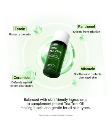 AVCA Quick Calming Cica Tea Tree Spot Oil Face Essence Calming Blemish Spot Care Centella & Tea Tree Leaf Oil with 4-Terpineol Lightweight Targeted Use 8g (0.28 oz) - Buy Online on GoSupps.com