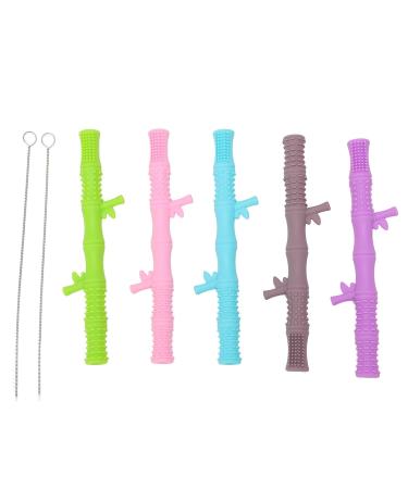Baby Teething Toy - Food Grade Silicone Hollow Straw Design with Cleaning Brush - Buy Online on GoSupps.com