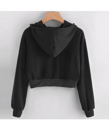 Women's Long Sleeve Crop Hoodie Sweatshirt - Solid Black | Medium & Large Sizes - Buy Online on GoSupps.com