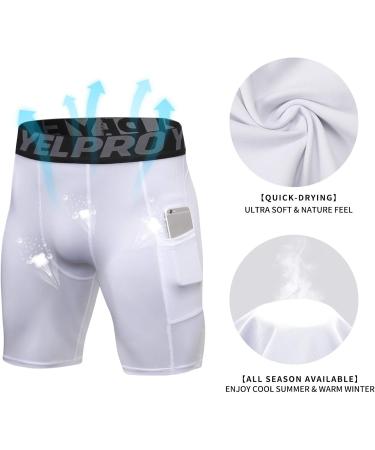 Men's 3 Pack Dry Fit Compression Shorts with Pocket - White - Small - Buy Online on GoSupps.com