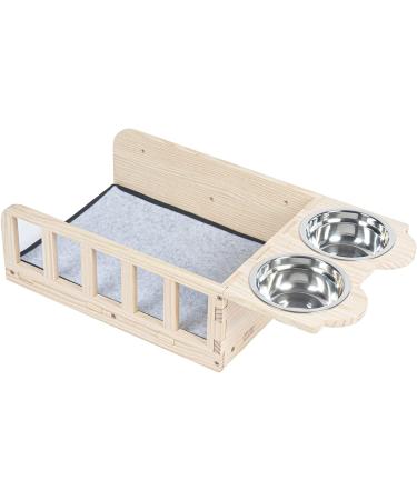 Yiotl Wall Mounted Wood Cat Shelf Bed with Two Bowls - Indoor Cat Feeder Shelf & Playing Platform | Cat Perch Bed with Mat - Buy Online on GoSupps.com