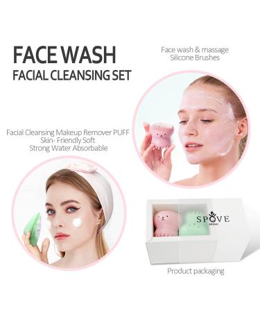 2pcs Jellyfish Silicone Facial Cleansing Brush Set + 2pcs Cleansing Sponge Pad - Handheld Face Brush for Massage - Buy Online on GoSupps.com
