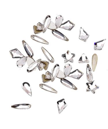 dijiusidy 50 Pieces Glass Crystal Set Eye-catching Personalized Nail Art Rhinestones DIY Handcraft Manicure Accessories for Card Making White