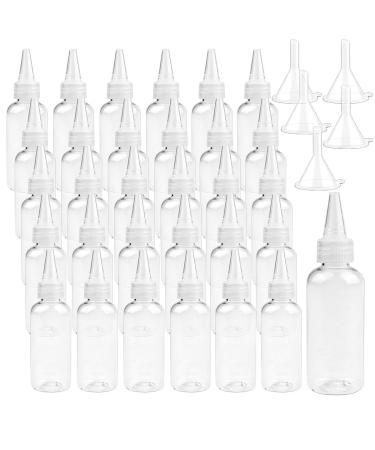 Oopsu 30 Pack Plastic Bottle Pointed Mouth Top Cap with 2 Funnels for Shampoo,Lotions,Liquid Body Soap,Cream (2 oz) 2 Ounce