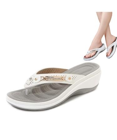 EROOLU Women's Arch Support Soft Cushion Flip Flops Thong Sandals Slippers Orthotic Flip Flops Plantar Fasciitis Sandals (40 White) 40 White