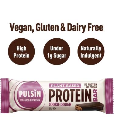 Pulsin - Cookie Dough Vegan Protein Bars - 12 x 57g - 14.8g Protein 13.9g Fibre 227 Kcal Per Serving - Gluten Free Palm Oil Free & Dairy Free Snack Bar - Buy Online on GoSupps.com