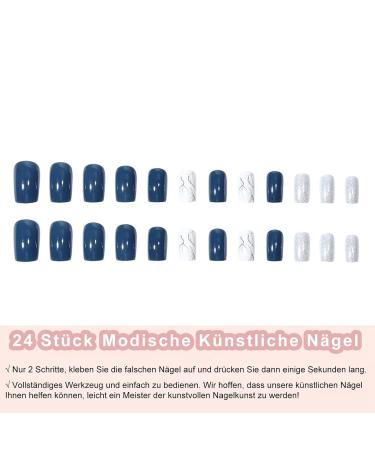 Mrcuvaryas Short Marble French Press On Nails - Elegant Glossy Self-Adhesive Nail Tips for Women & Girls | 24 Multi-Colored Artificial Nails - Buy Online on GoSupps.com