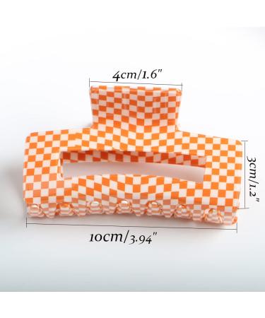 Checkered Hair Claw Clip - Vintage Cellulose Acetate Banana Clamp (Orange) - Non-Slip Hair Accessory for Women and Girls - Buy Online on GoSupps.com