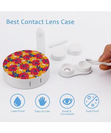Colorful Retro Hibiscuses Round Case For Contact Lens Kit Storage Box with Mirror Printed - Buy Online on GoSupps.com